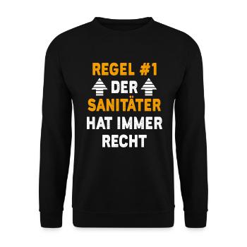 Sanitäter Geschenk Geburtstag Spruch - Unisex Pullover - Schwarz - Vorne - Alina (178cm) & Michal (187cm)