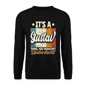 Name Gustav Gift Birthday Saying - Unisex Sweatshirt - black - Front - Alina (178cm) & Michal (187cm)