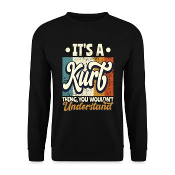 Name Kurt Gift Birthday Saying - Unisex Sweatshirt - black - Front - Alina (178cm) & Michal (187cm)