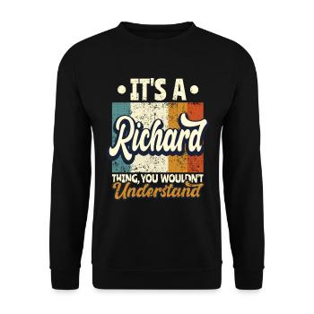 Nom Richard Cadeau Citation d’anniversaire - Sweat-shirt Unisexe - noir - Devant - Alina (178cm) & Michal (187cm)