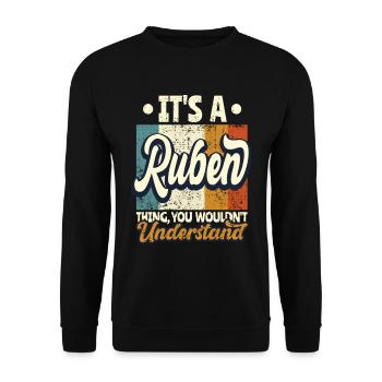 Name Ruben Gift Birthday Saying - Unisex Sweatshirt - black - Front - Alina (178cm) & Michal (187cm)