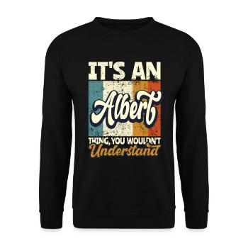 Name Albert Geschenk Vorname Personalisiert - Unisex Pullover - Schwarz - Vorne - Alina (178cm) & Michal (187cm)