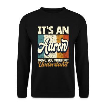 Name Aaron Geschenk Vorname Personalisiert - Unisex Pullover - Schwarz - Vorne - Alina (178cm) & Michal (187cm)
