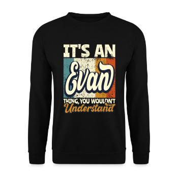 Name Evan Geschenk Vorname Personalisiert - Unisex Pullover - Schwarz - Vorne - Alina (178cm) & Michal (187cm)