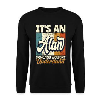 Name Alan Geschenk Vorname Personalisiert - Unisex Pullover - Schwarz - Vorne - Alina (178cm) & Michal (187cm)