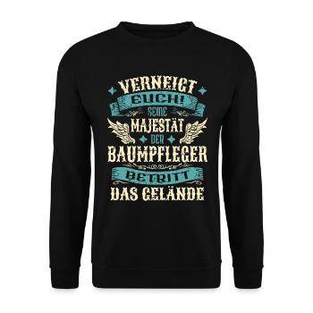 Baumpfleger Geschenk Lustige Sprüche - Unisex Pullover - Schwarz - Vorne - Alina (178cm) & Michal (187cm)