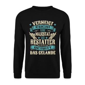 Bestatter Geschenk Lustige Sprüche - Unisex Pullover - Schwarz - Vorne - Alina (178cm) & Michal (187cm)