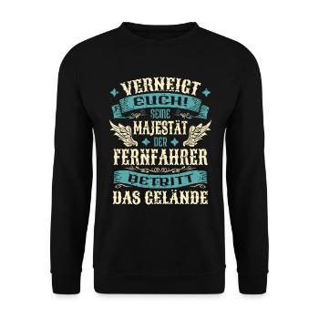 Fernfahrer Geschenk Lustige Sprüche - Unisex Pullover - Schwarz - Vorne - Alina (178cm) & Michal (187cm)