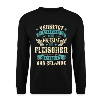 Fleischer Geschenk Lustige Sprüche - Unisex Pullover - Schwarz - Vorne - Alina (178cm) & Michal (187cm)