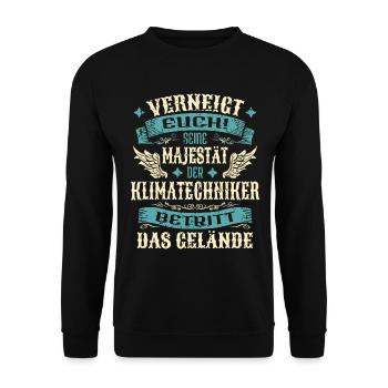 Klimatechniker Geschenk Lustige Sprüche - Unisex Pullover - Schwarz - Vorne - Alina (178cm) & Michal (187cm)