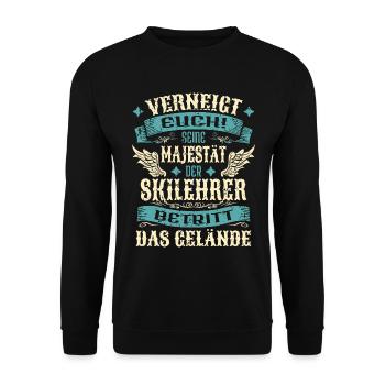 Skilehrer Geschenk Lustige Sprüche - Unisex Pullover - Schwarz - Vorne - Alina (178cm) & Michal (187cm)