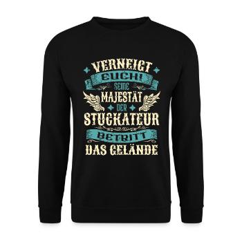 Stuckateur Geschenk Lustige Sprüche - Unisex Pullover - Schwarz - Vorne - Alina (178cm) & Michal (187cm)
