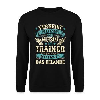Trainer Geschenk Lustige Sprüche - Unisex Pullover - Schwarz - Vorne - Alina (178cm) & Michal (187cm)