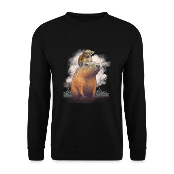 Capybara mit Affen - Unisex Pullover - Schwarz - Vorne - Alina (178cm) & Michal (187cm)