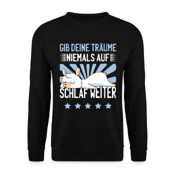 Süße Sprüche Lama Chillen Relaxen Schlaf Weiter - Unisex Pullover - Schwarz - Vorne - Alina (178cm) & Michal (187cm)