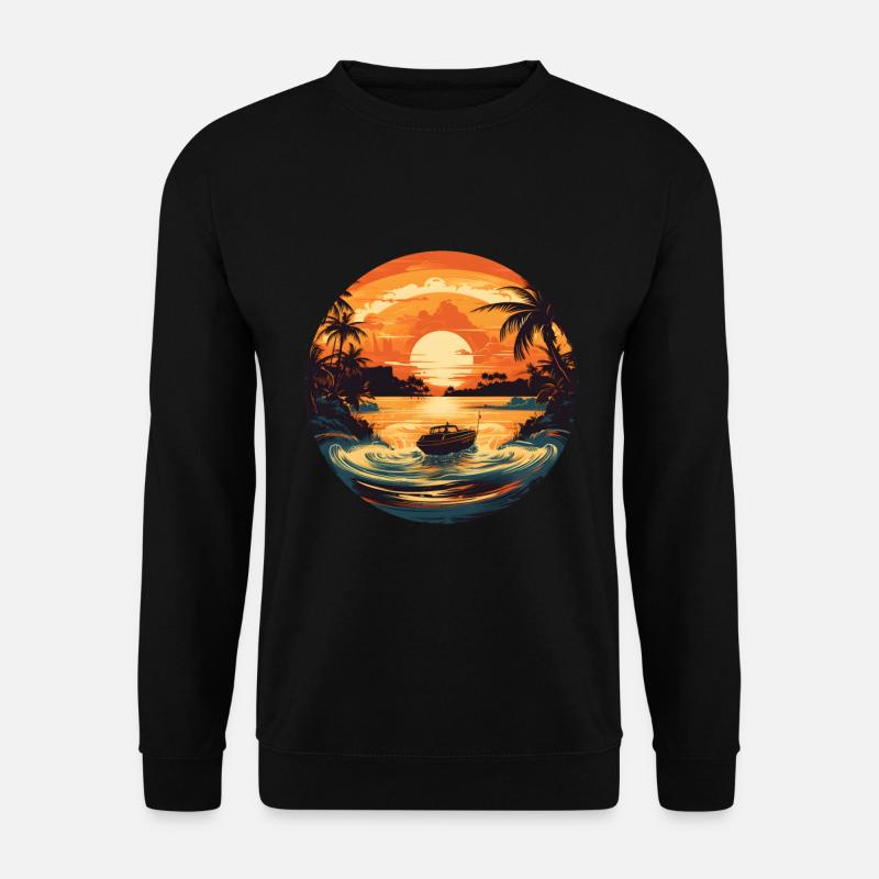 boat in sunset with palm tree boat driver - Unisex Sweatshirt - black