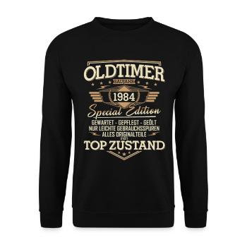 Oldtimer Baujahr Jahrgang 1984 Geburtstag Geschenk - Unisex Pullover - Schwarz - Vorne - Alina (178cm) & Michal (187cm)