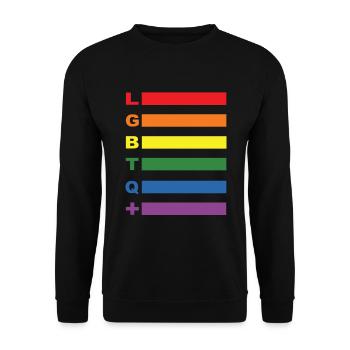CSD Outfit Pride LGBTQ Regenbogen Balken - Unisex Pullover - Schwarz - Vorne - Alina (178cm) & Michal (187cm)