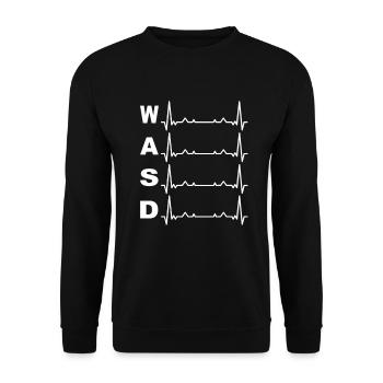 Gaming Design WASD PC Herzschlag weiß - Unisex Pullover - Schwarz - Vorne - Alina (178cm) & Michal (187cm)