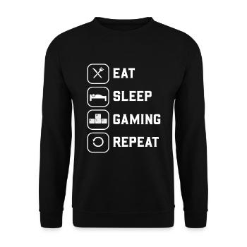 Gaming Design Eat sleep Gaming repeat WASD - Unisex Pullover - Schwarz - Vorne - Alina (178cm) & Michal (187cm)