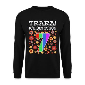 7. Geburtstag Kindergeburtstag Geschenk Kinder - Unisex Pullover - Schwarz - Vorne - Alina (178cm) & Michal (187cm)
