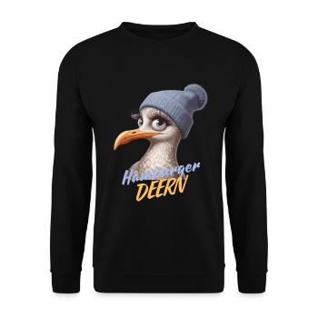 Hamburg Hamburger Deern Seagull North Sea Funny Beanie - Unisex Sweatshirt - black - Front - Alina (178cm) & Michal (187cm)