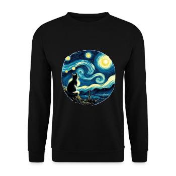Painting Starry Night Cat Night Moon Stars Art - Unisex Sweatshirt - black - Front - Alina (178cm) & Michal (187cm)
