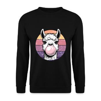 Lama Bubblegum Rose Rétro Alpaga Mignon Drôle - Sweat-shirt Unisexe - noir - Devant - Alina (178cm) & Michal (187cm)