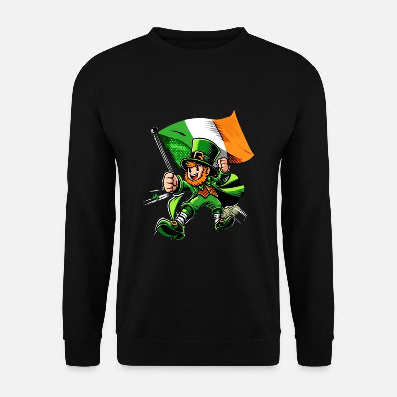 Leprechaun (Irish leprechaun) with flag - Unisex Sweatshirt - black