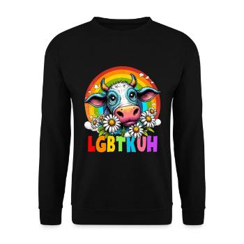 LGBTQ Kuh Regenbogen CSD Blume Lifestyle Lustig - Unisex Pullover - Schwarz - Vorne - Alina (178cm) & Michal (187cm)