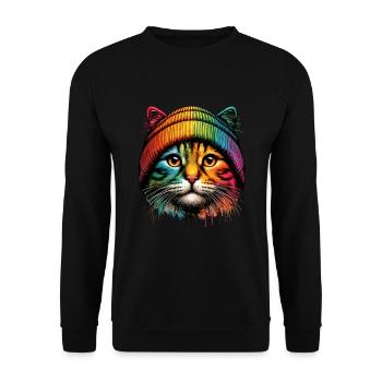 Katze Beanie Regenbogen Katzenmama Cool Lustig - Unisex Pullover - Schwarz - Vorne - Alina (178cm) & Michal (187cm)