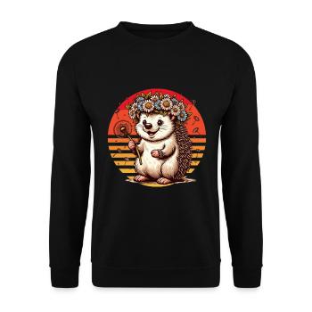Hérisson Pissenlit Automne Fleur Couronne Rétro Enfants Mignon - Sweat-shirt Unisexe - noir - Devant - Alina (178cm) & Michal (187cm)