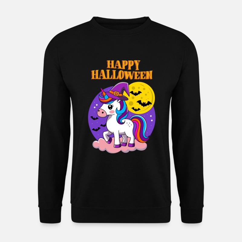 Happy Halloween Einhorn Hexe Kinder Bunt Niedlich - Unisex Pullover - Schwarz