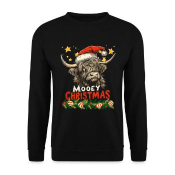 Noël Highlands écossais Bovins Moo Drôle - Sweat-shirt Unisexe - noir - Devant - Alina (178cm) & Michal (187cm)