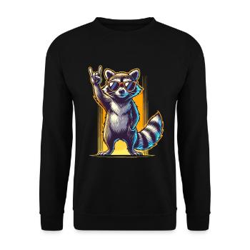 Waschbär Rockmusik Musiker Cool Musik Lustig Retro - Unisex Pullover - Schwarz - Vorne - Alina (178cm) & Michal (187cm)
