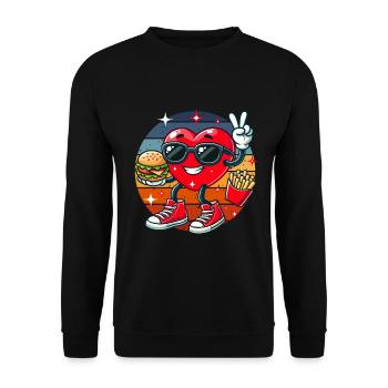 Fast food Valentine's Day heart hamburger fries dad - Unisex Sweatshirt - black - Front - Alina (178cm) & Michal (187cm)
