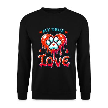 Valentinstag Hund Pfote Herz Hundebesitzer Wauwau - Unisex Pullover - Schwarz - Vorne - Alina (178cm) & Michal (187cm)
