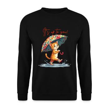 Cat Courage Positive Thinking Puddle Umbrella Cute - Unisex Sweatshirt - black - Front - Alina (178cm) & Michal (187cm)