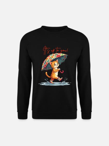 Katze Mut Positives Denken Pfütze Regenschirm Süß - Unisex Pullover - Schwarz