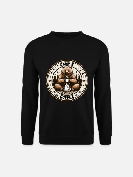 Camping Kaffee Camper Bär Campingplatz Lagerfeuer - Unisex Pullover - Schwarz