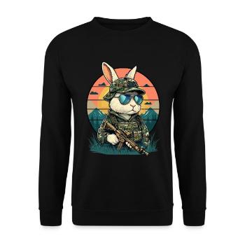 Hase Osterhase Ostern Camouflage Tierschutz Lustig - Unisex Pullover - Schwarz - Vorne - Alina (178cm) & Michal (187cm)