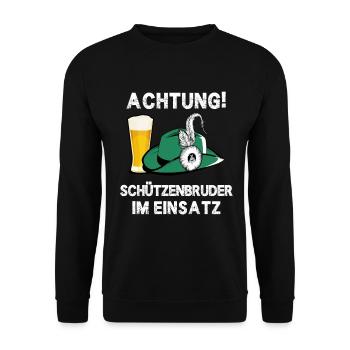 Schützenbruder im Einsatz Spruch Schützenfest - Unisex Pullover - Schwarz - Vorne - Alina (178cm) & Michal (187cm)