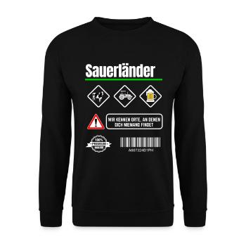 Sauerland Spruch Bier Schützenfest Sauerländer - Unisex Pullover - Schwarz - Vorne - Alina (178cm) & Michal (187cm)