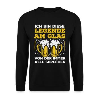 Legende am Glas Bier saufen Malle Party Saufspruch - Unisex Pullover - Schwarz - Vorne - Alina (178cm) & Michal (187cm)