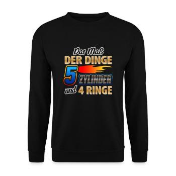 Das Mass der Dinge 5 Zylinder und 4 Ringe - Unisex Pullover - Schwarz - Vorne - Alina (178cm) & Michal (187cm)
