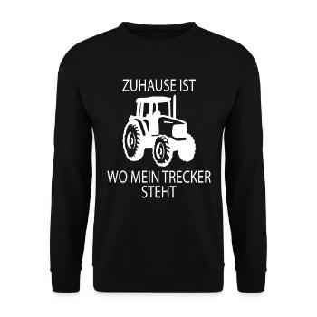 Zuhause ist wo mein Trecker steht - Unisex Pullover - Schwarz - Vorne - Alina (178cm) & Michal (187cm)