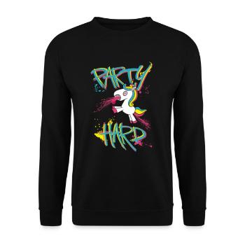 Party Hard Einhorn Unicorn - Unisex Pullover - Schwarz - Vorne - Alina (178cm) & Michal (187cm)