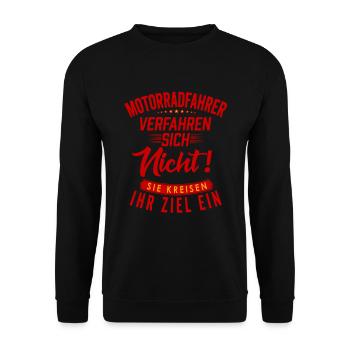 Motorradfahrer Verfahren sich nicht! - Unisex Pullover - Schwarz - Vorne - Alina (178cm) & Michal (187cm)