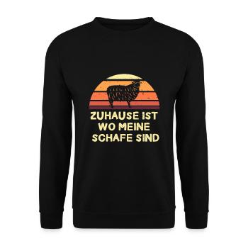Zuhause ist wo meine Schafe sind lustiges Geschenk - Unisex Pullover - Schwarz - Vorne - Alina (178cm) & Michal (187cm)