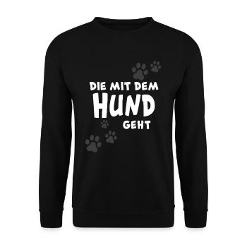 Die mit dem Hund geht Hundemotiv - Unisex Pullover - Schwarz - Vorne - Alina (178cm) & Michal (187cm)